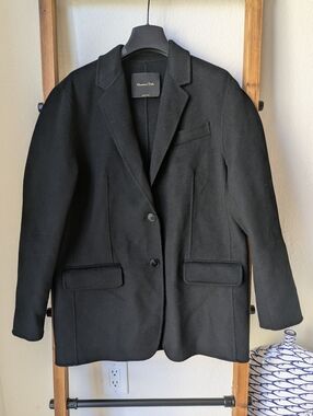 Massimo Dutti Women's Black Tailored Wool-Blend Blazer
